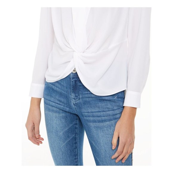 INC Womens White Gathered Front Long Sleeve Collared Top - Small - NWT - Picture 3 of 3